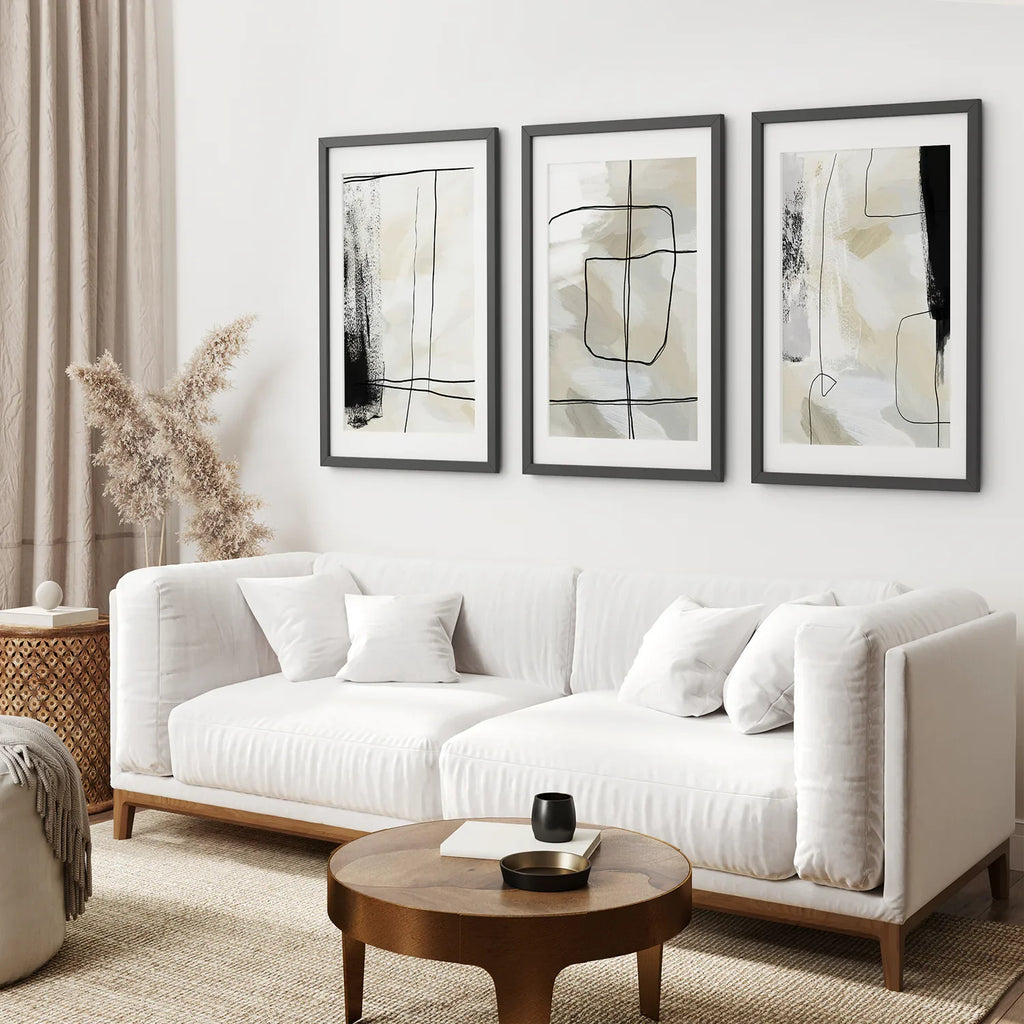 Black and Beige Minimalist Set of 3 Pieces. Nordic Abstract Style
