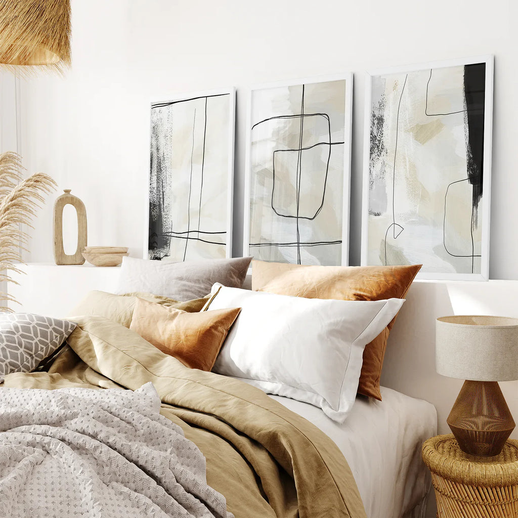 Black and Beige Minimalist Set of 3 Pieces. Nordic Abstract Style