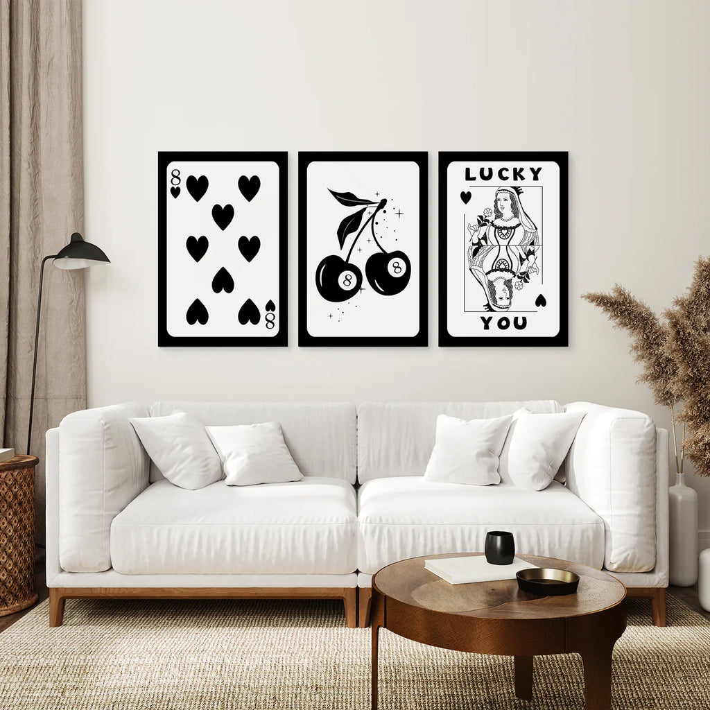 Black and White 8 Ball Cherry Art Set of 3 Prints