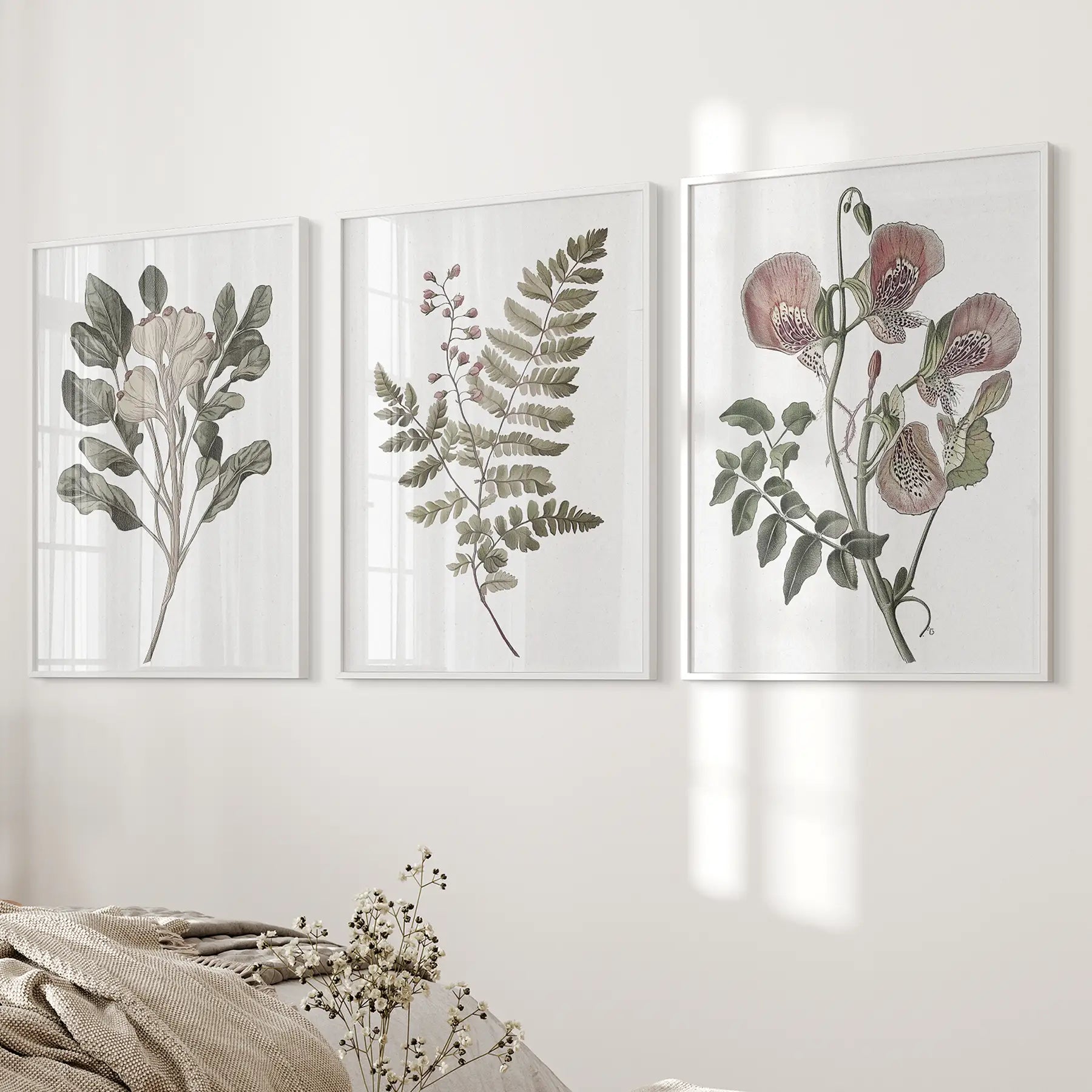 Floral Plant Vintage Decor. Botanical Neutral Art