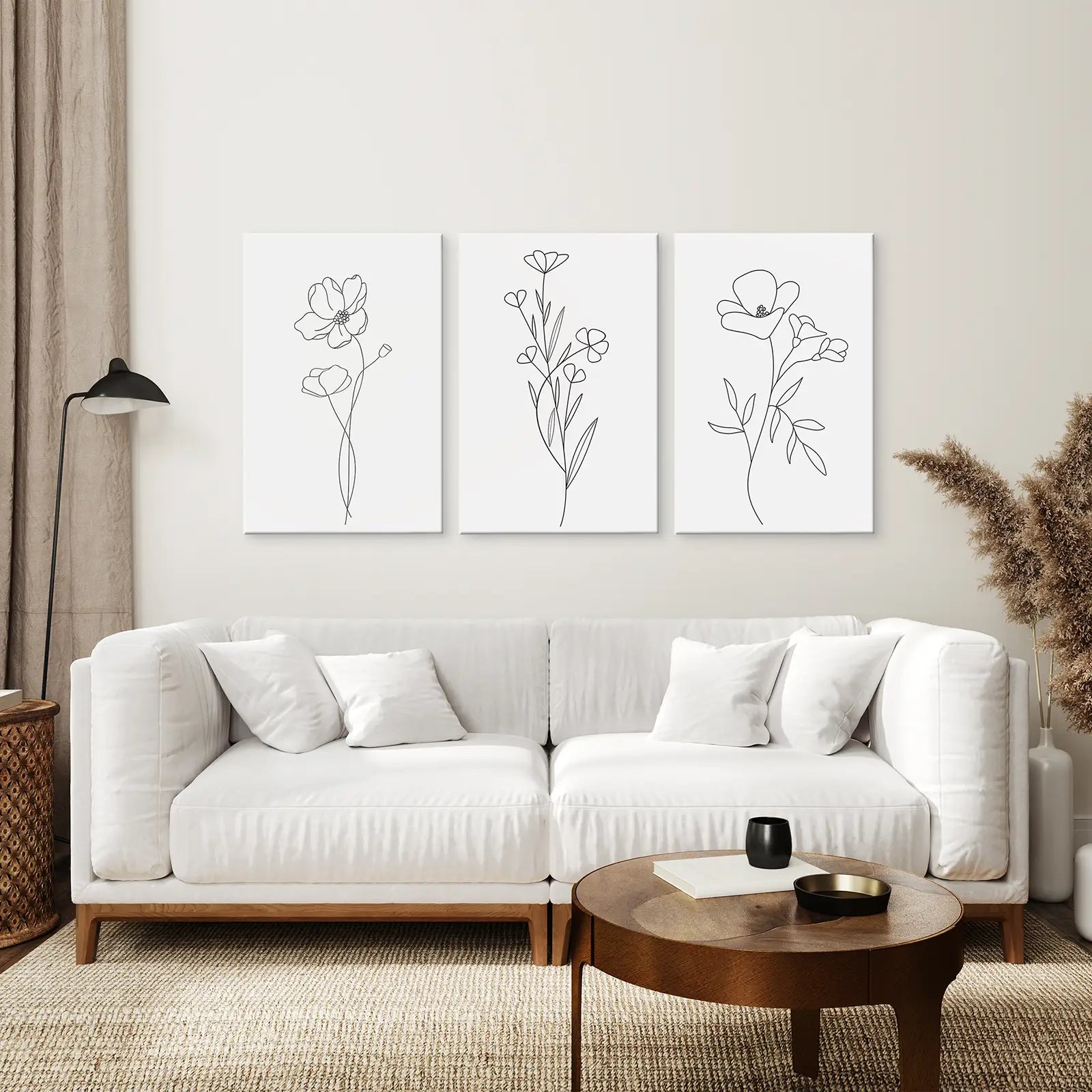Wildflower Trendy Line Art Set of 3 Wall Decor