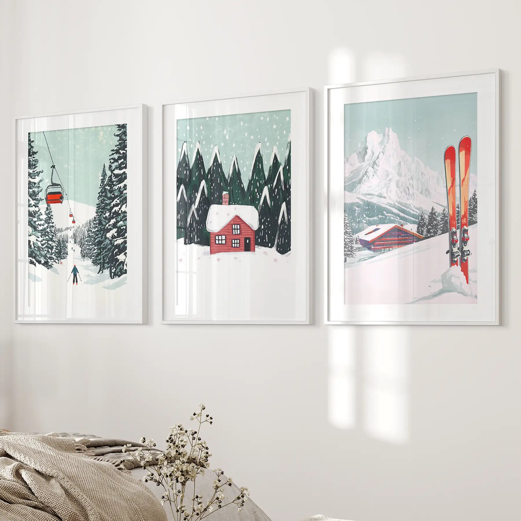 Ski Lifts, Cozy Cabin, and Snowy Peaks Wall Art