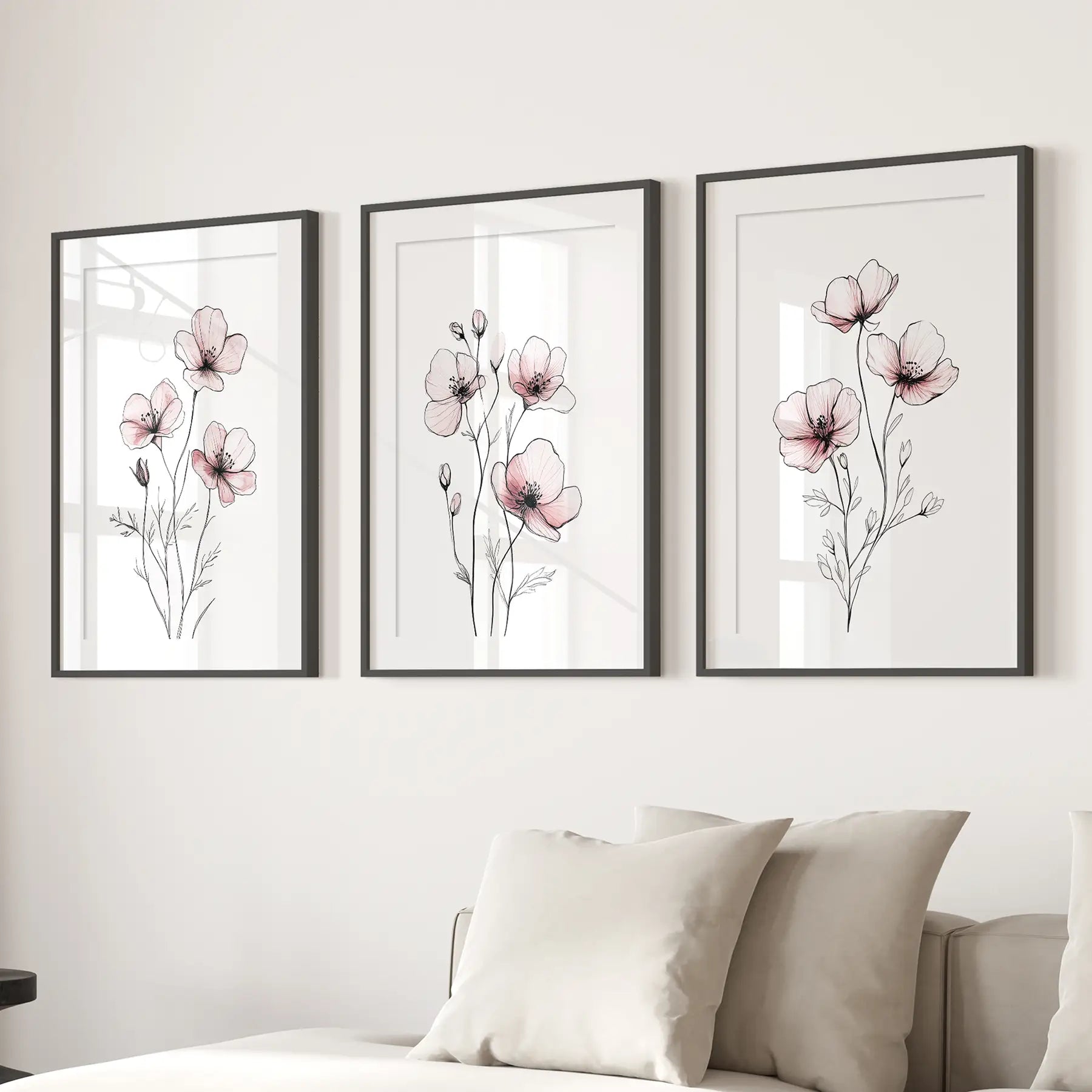 Floral Minimalist Art Posters. 3 Piece Wall Decor