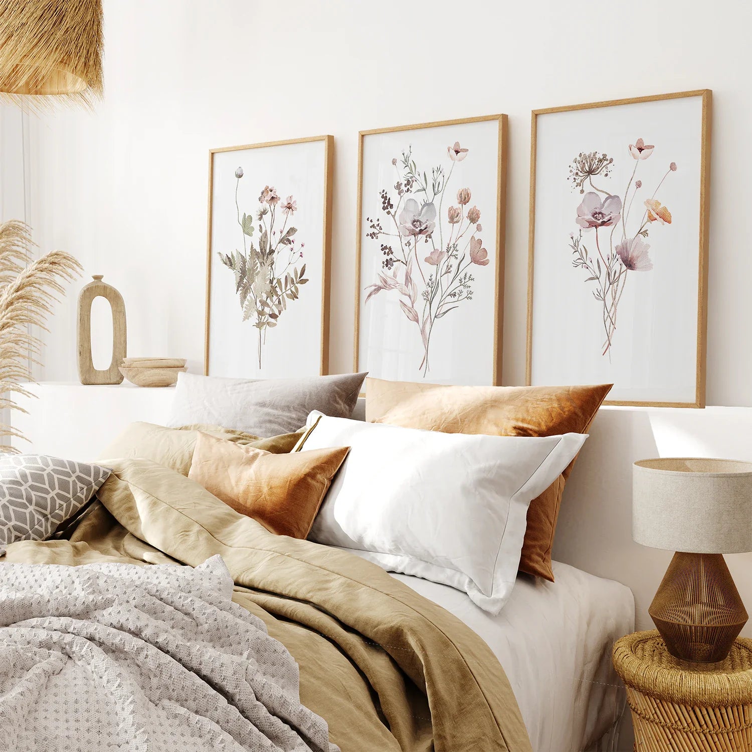 Set of 3 Beige and Purple Wildflower Posters