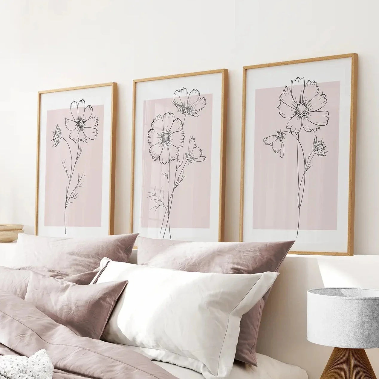 Pink Wall Art Set Of 3 Botanical Modern Decor