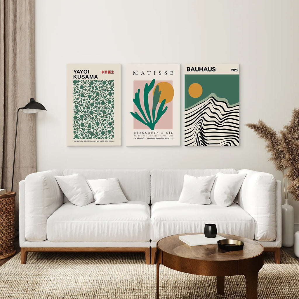 Sage Green Set of 3 Prints. Bauhaus, Kusama, Matisse Style