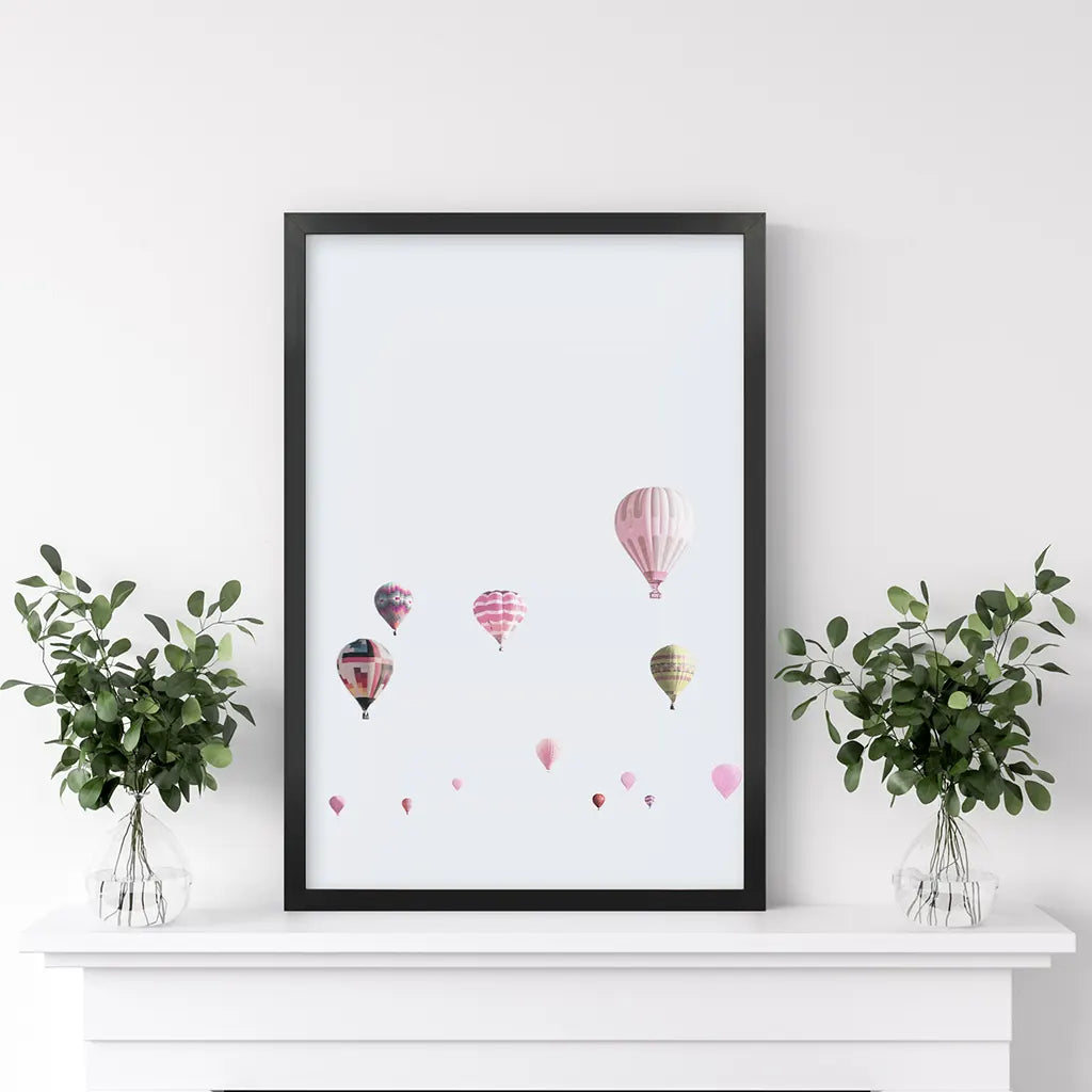 Pink Air Balloons Print. Kid's Room Wall Art