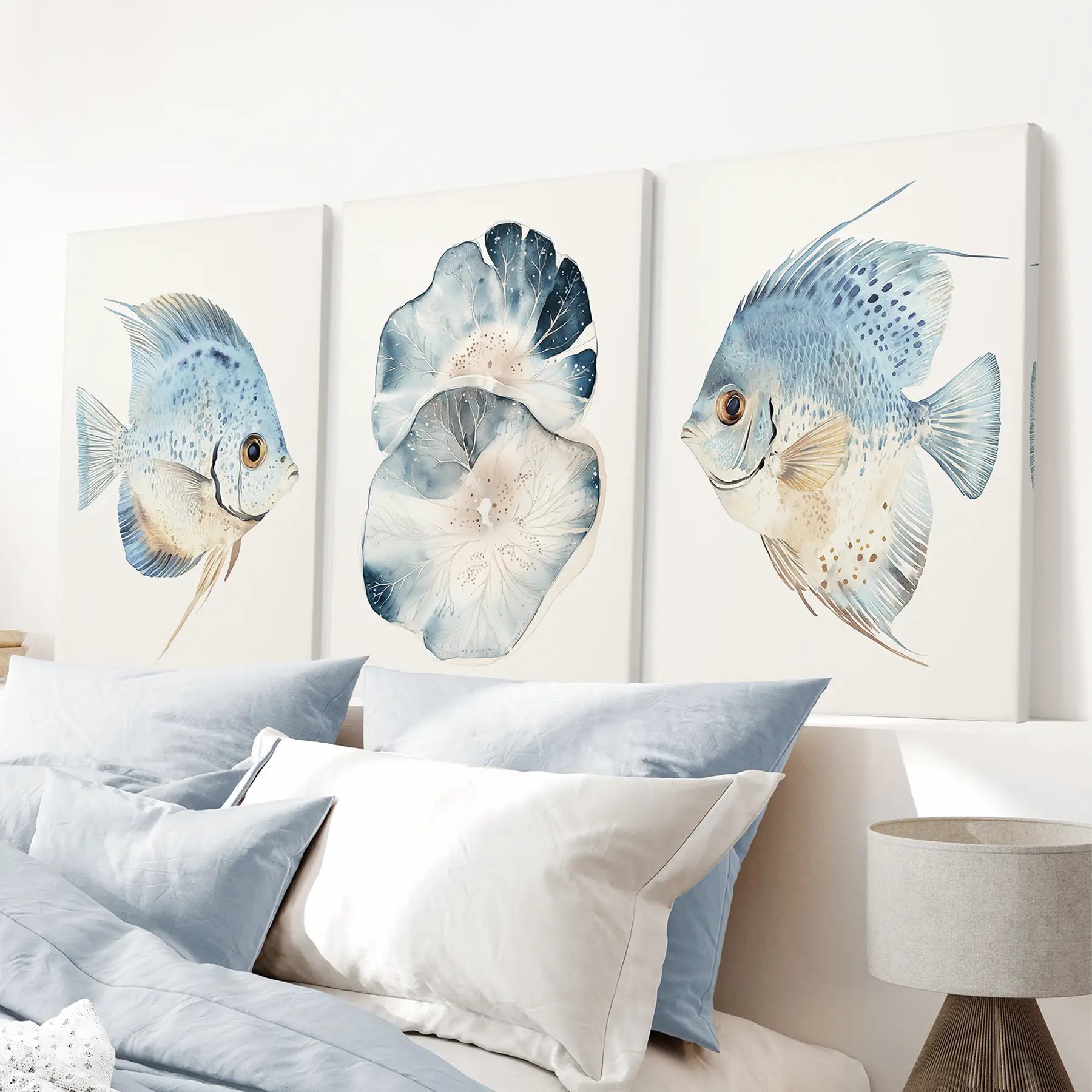 Modern Watercolor Coastal Prints. Fish Wall Art Posters