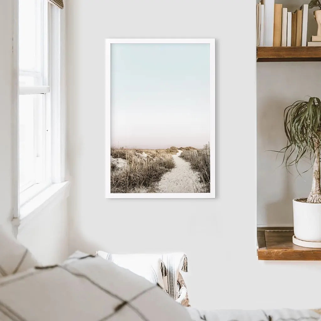 Boho Chic Wall Art Print. Sandy Beach Path, Dried Grass