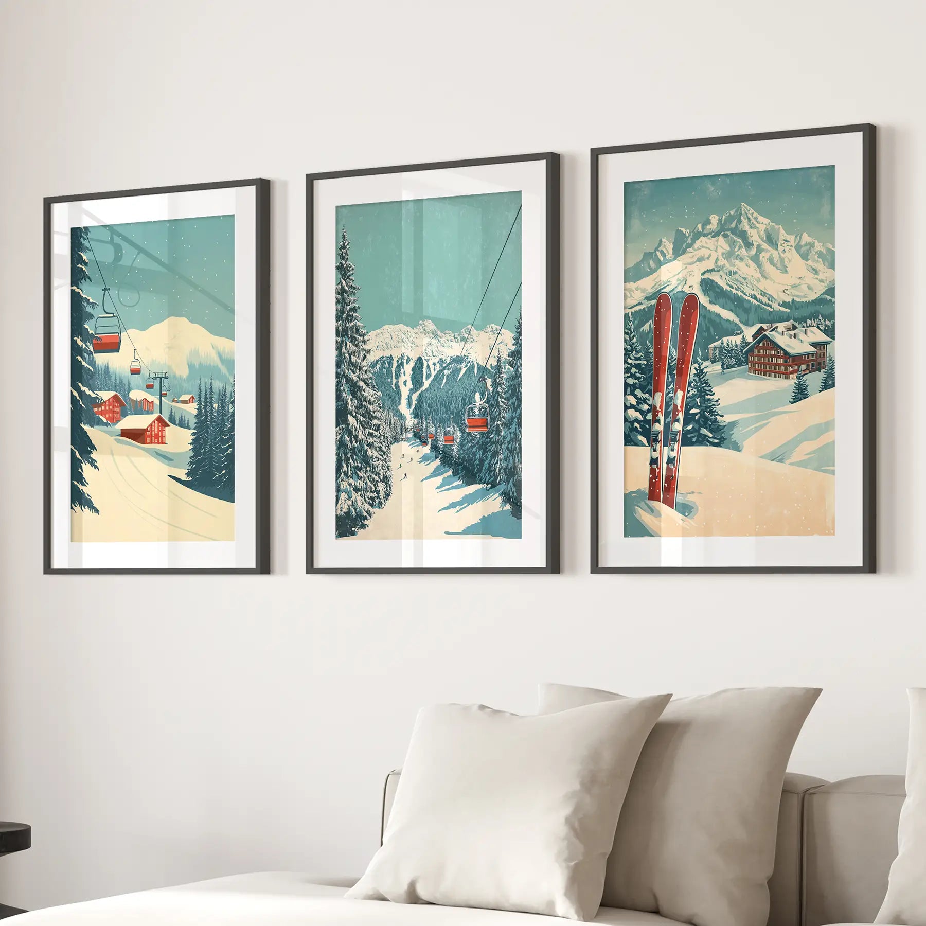 Vintage Winter Landscape Ski Wall Art Decor Print