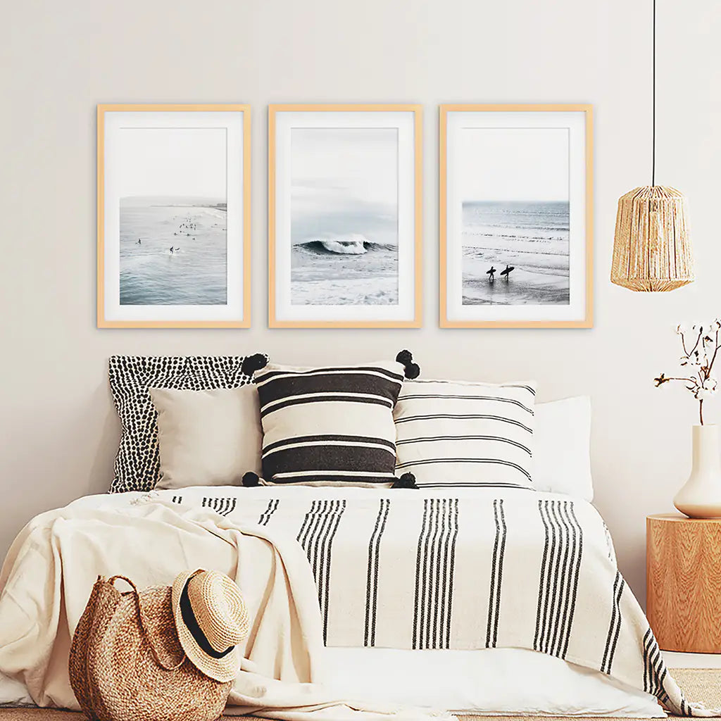 Navy Blue Surfing Wall Art. Set of 3 Prints