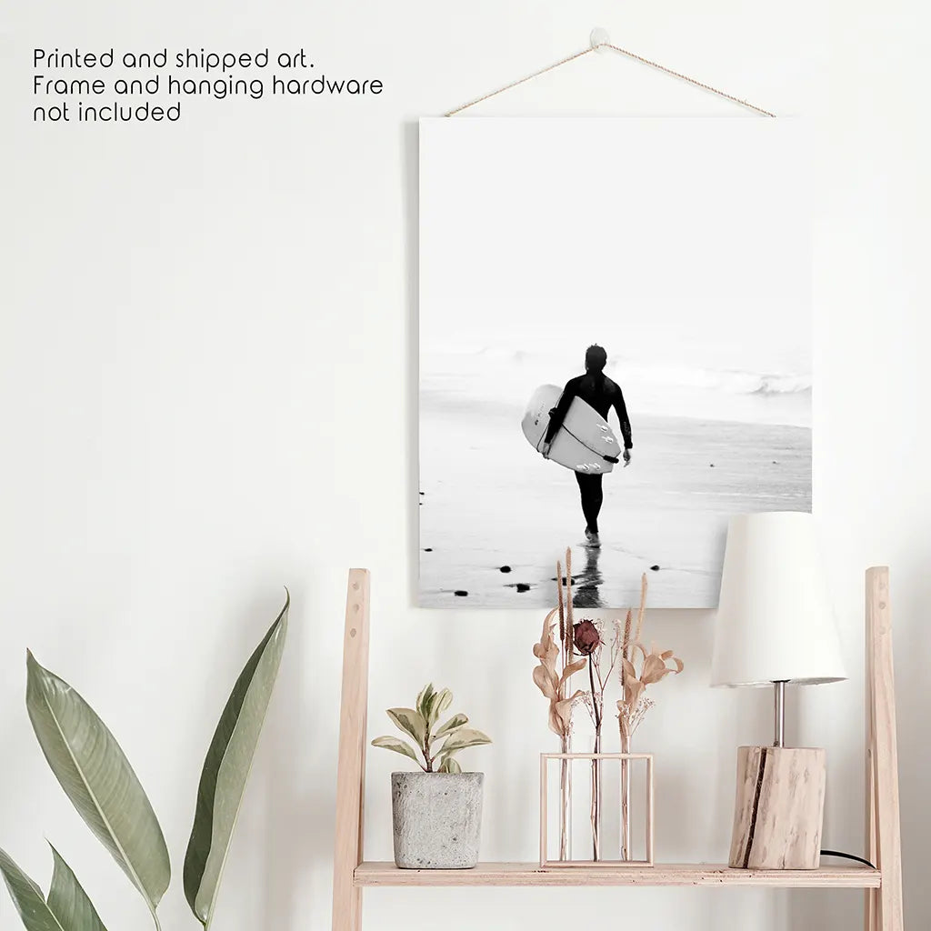 Black White Modern Surfer Photo. Coastal Style Print