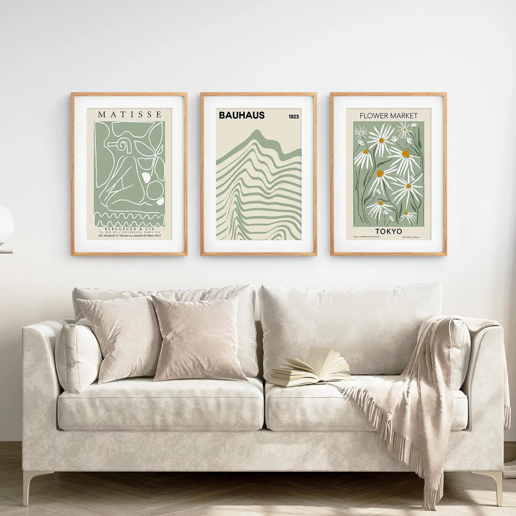 Sage Green Modern Wall Art Set of 3 Prints