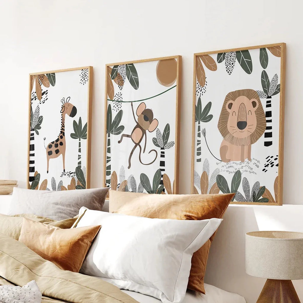 Safari Animals Wall Art Set of 3 Prints for Nursery