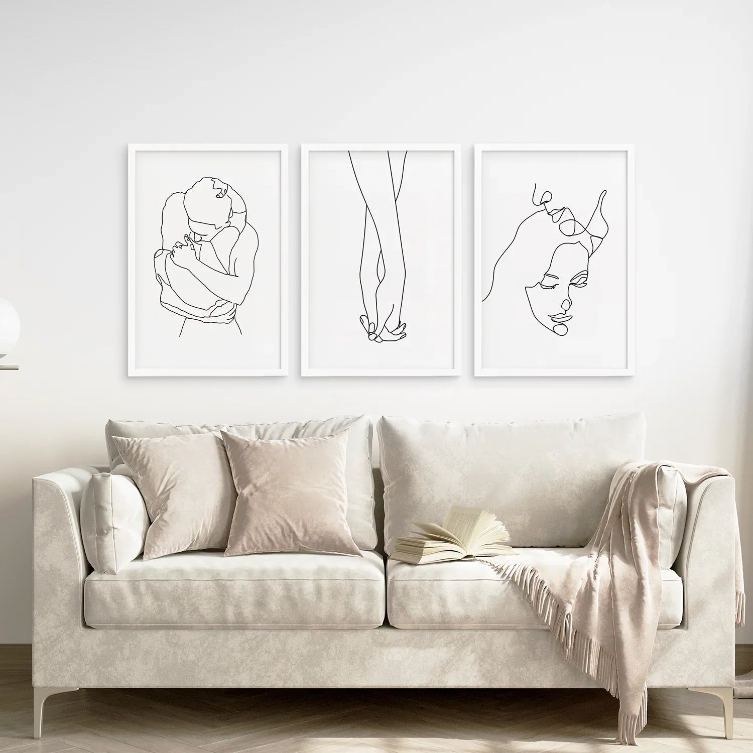 3 Piece Minimalistic Line Art Set. Couple, Holding Hands