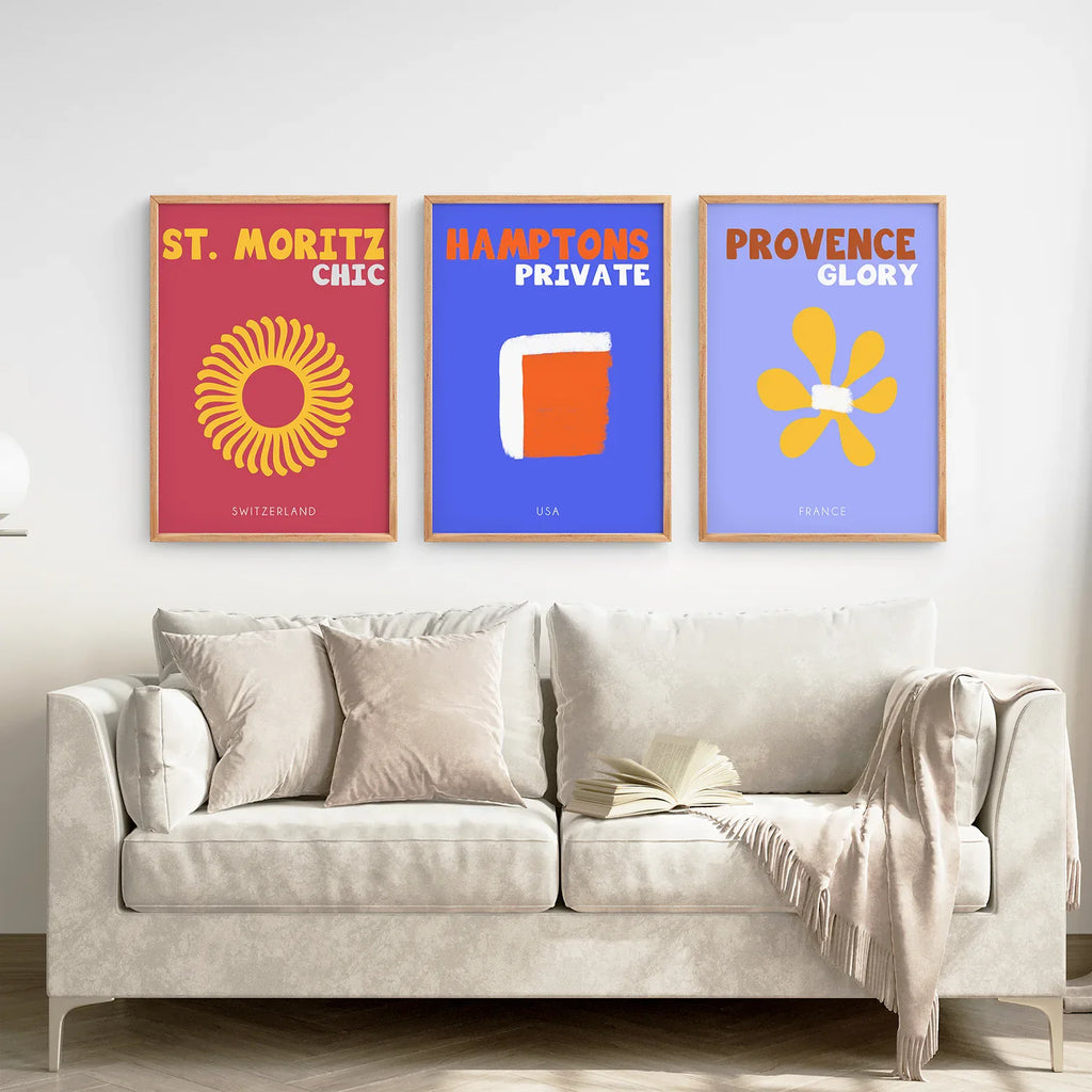 Maximalist Style Set of 3 Posters. Travel Theme