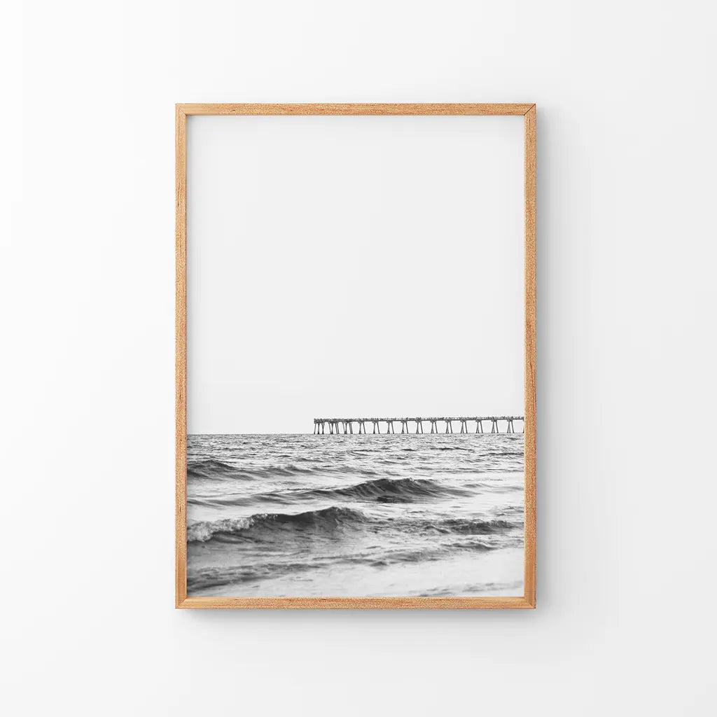 Black White Minimalistic Beach Pier Poster