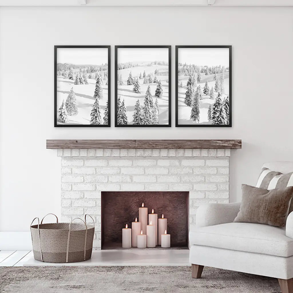 3 Piece Black White Nordic Winter Forest Wall Art Set