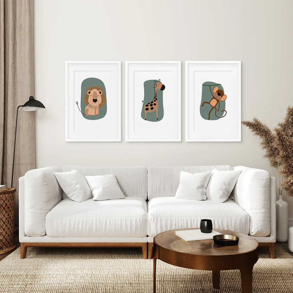 Cute Safari Baby Animals Set of 3 Art Prints
