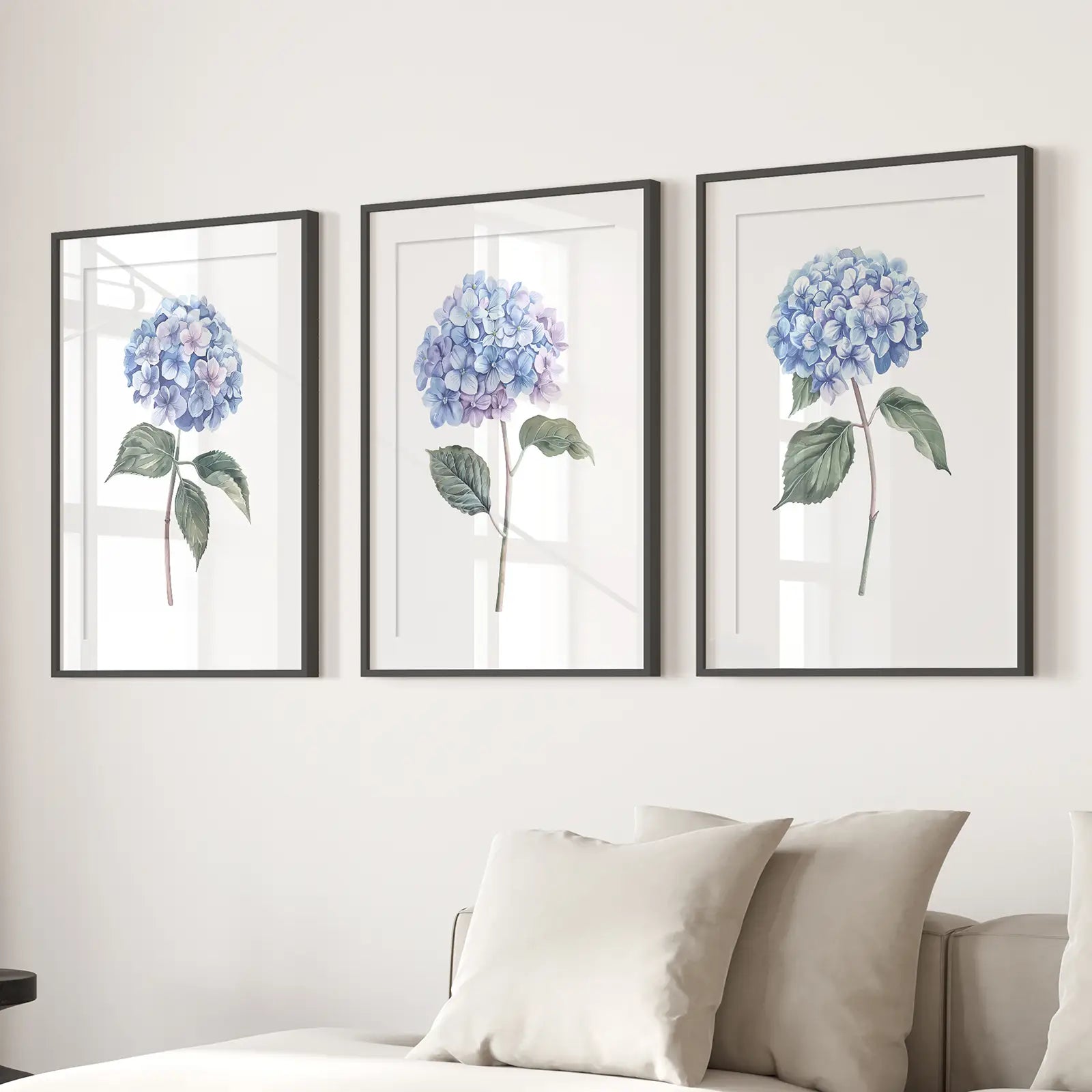 Light Blue Hydrangea Flower Wall Art Poster Set