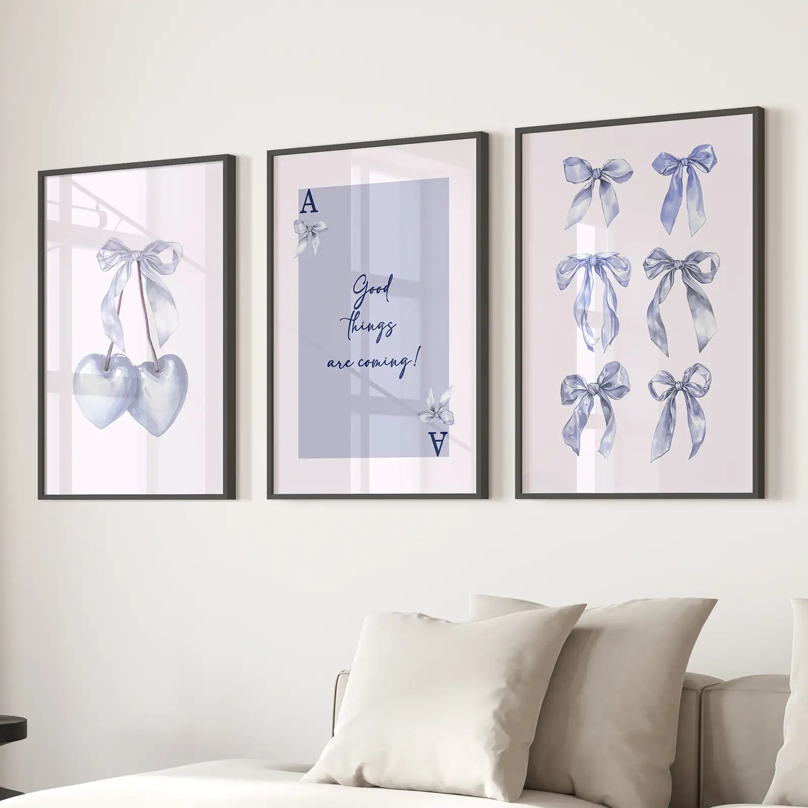 Trendy Blue Bows Preppy Poster Girly Decor Art Set