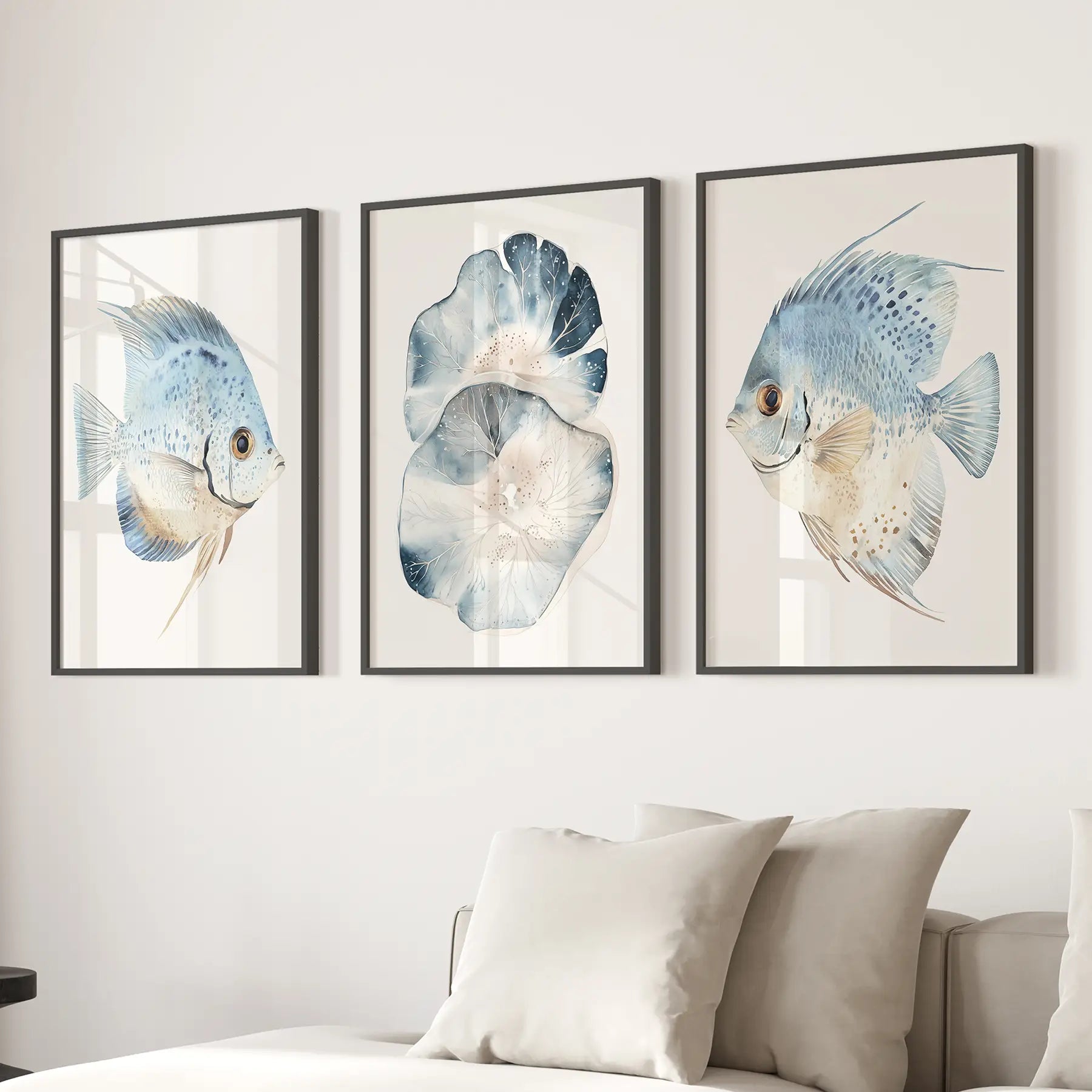 Modern Watercolor Coastal Prints. Fish Wall Art Posters
