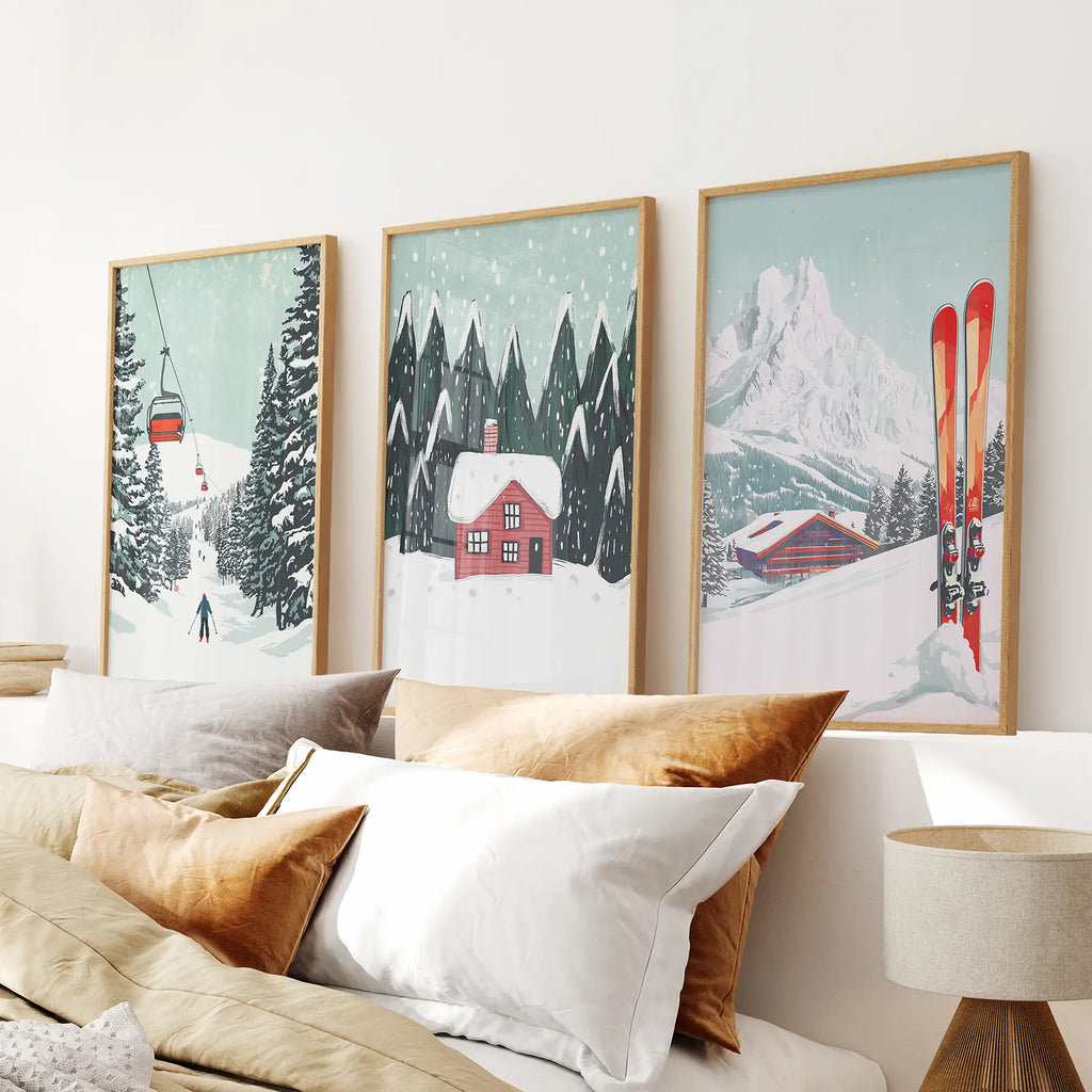 Ski Lifts, Cozy Cabin, and Snowy Peaks Wall Art