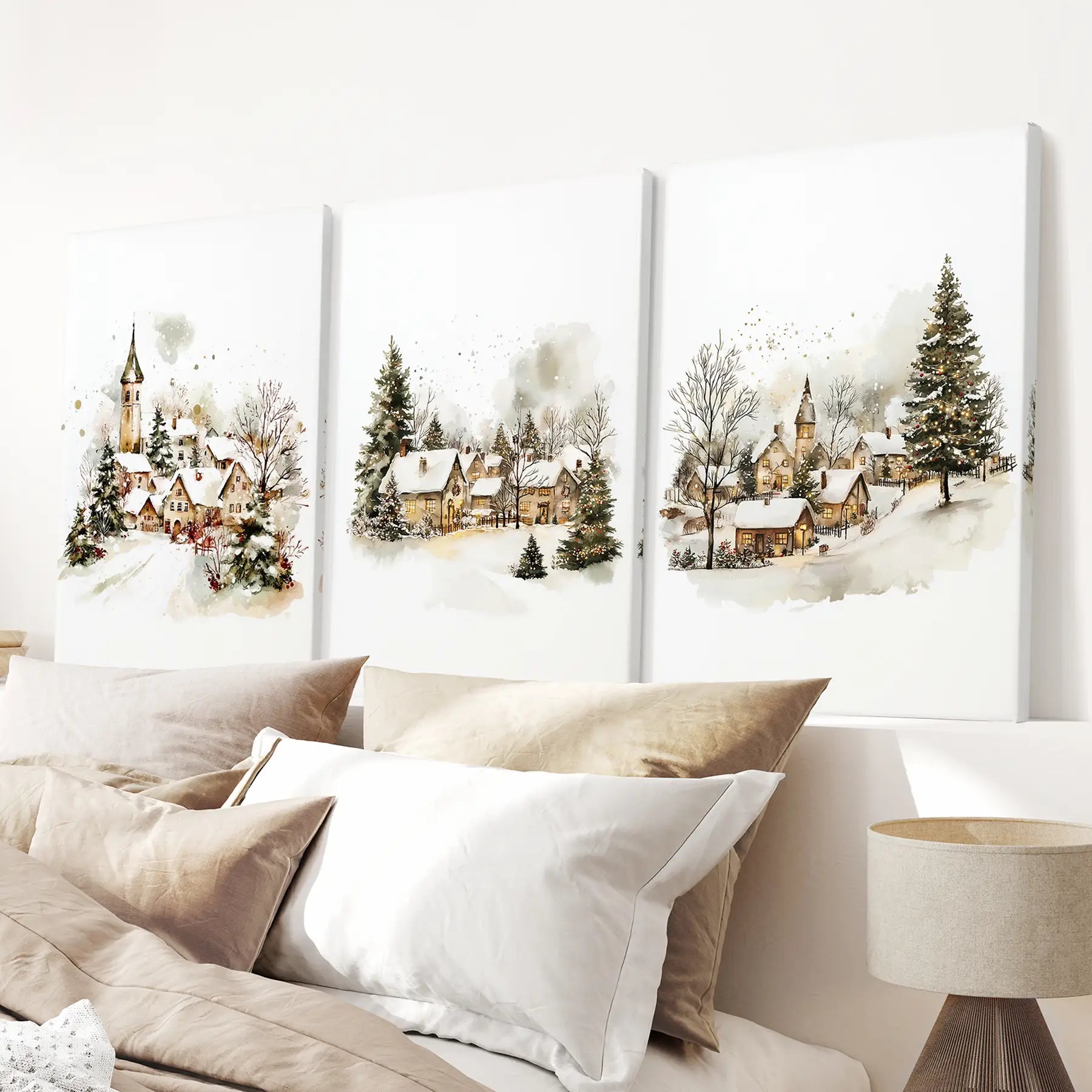Vintage Snowy Christmas Set of 3 Wall Decor Prints