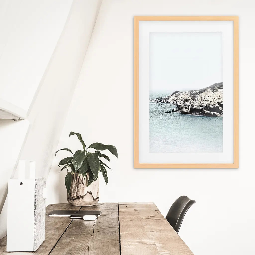 Nautical Neutral Tones Print. Ocean Waves, Rocks