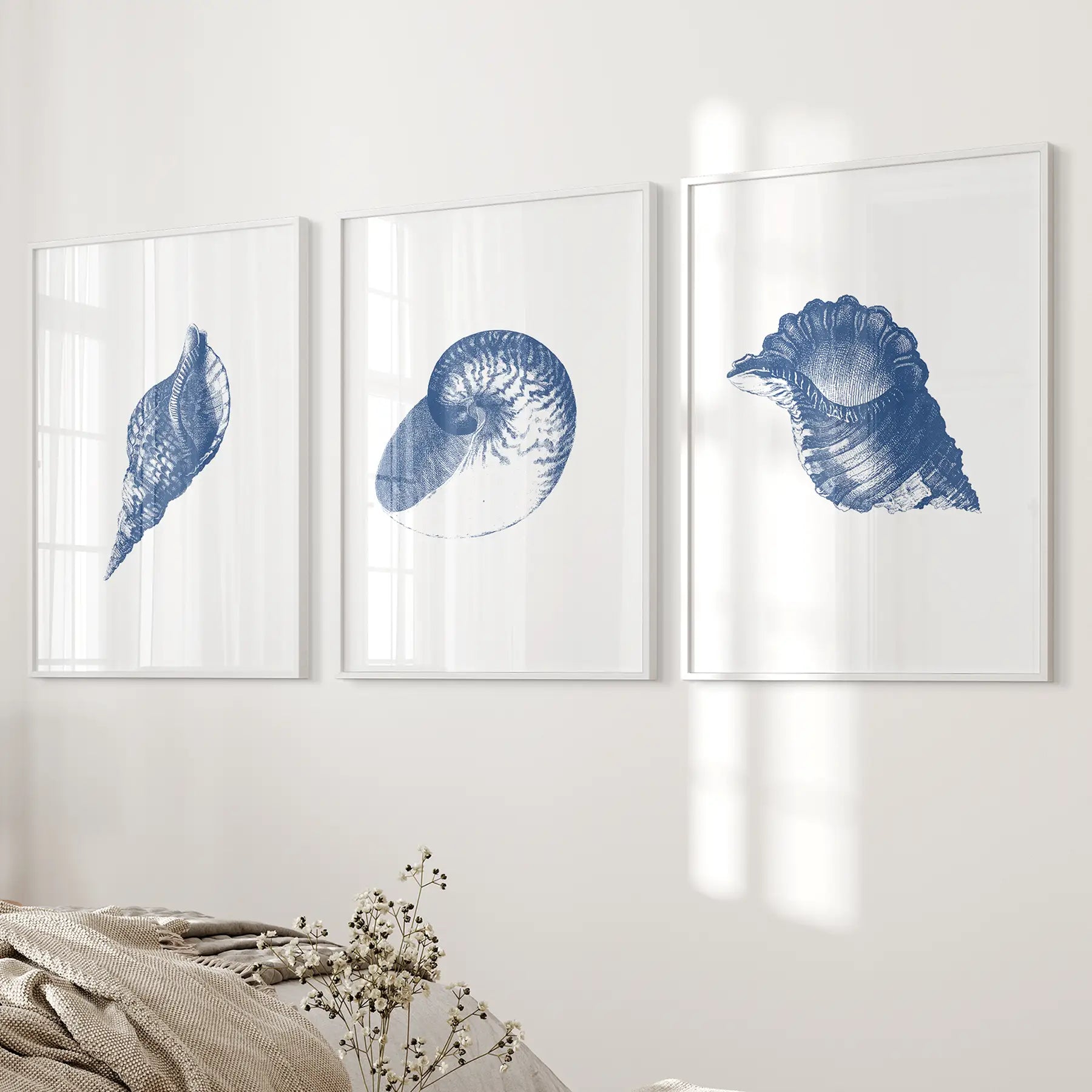 Ocean Shell Sea Theme Posters. Navy Blue Vintage Art Decor