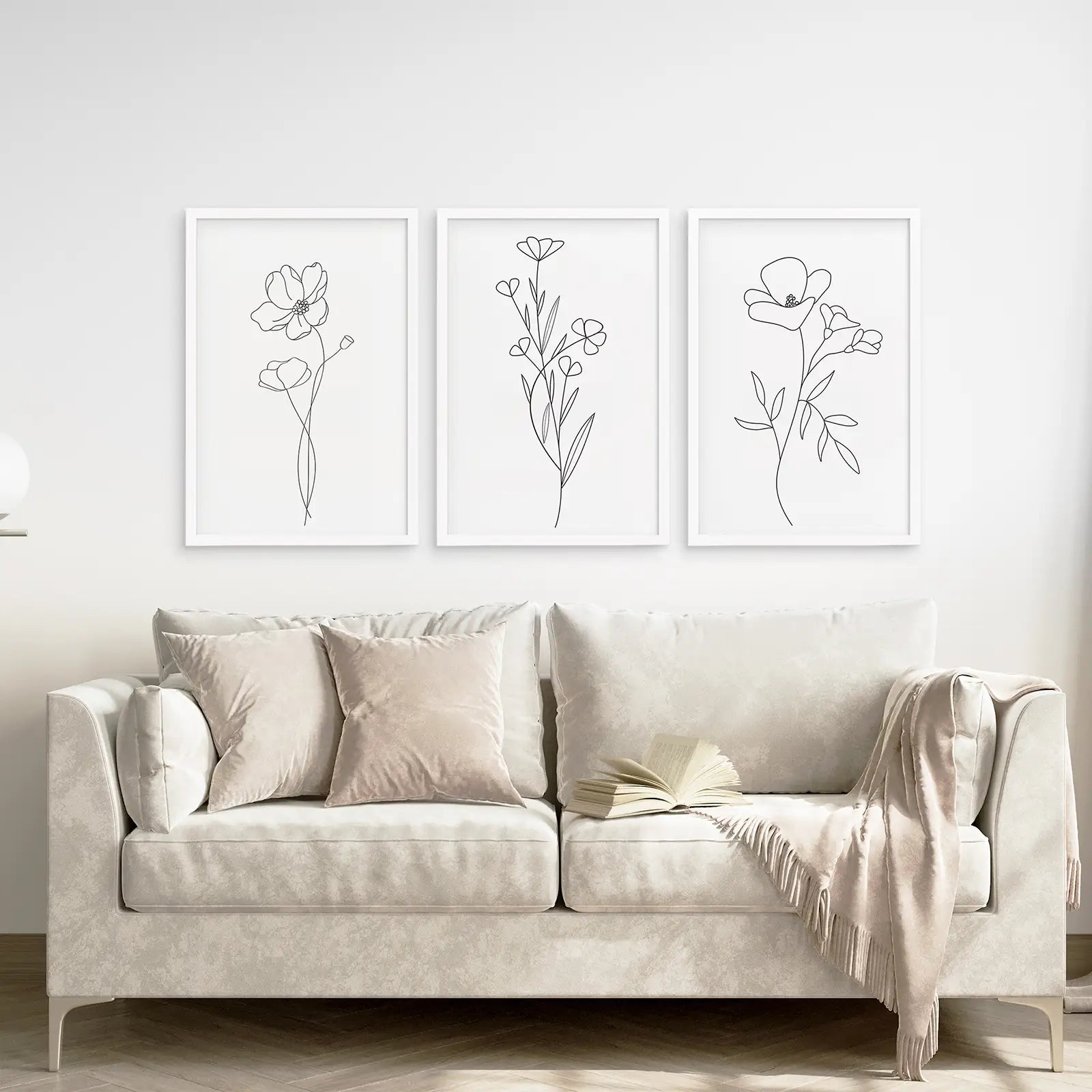 Wildflower Trendy Line Art Set of 3 Wall Decor