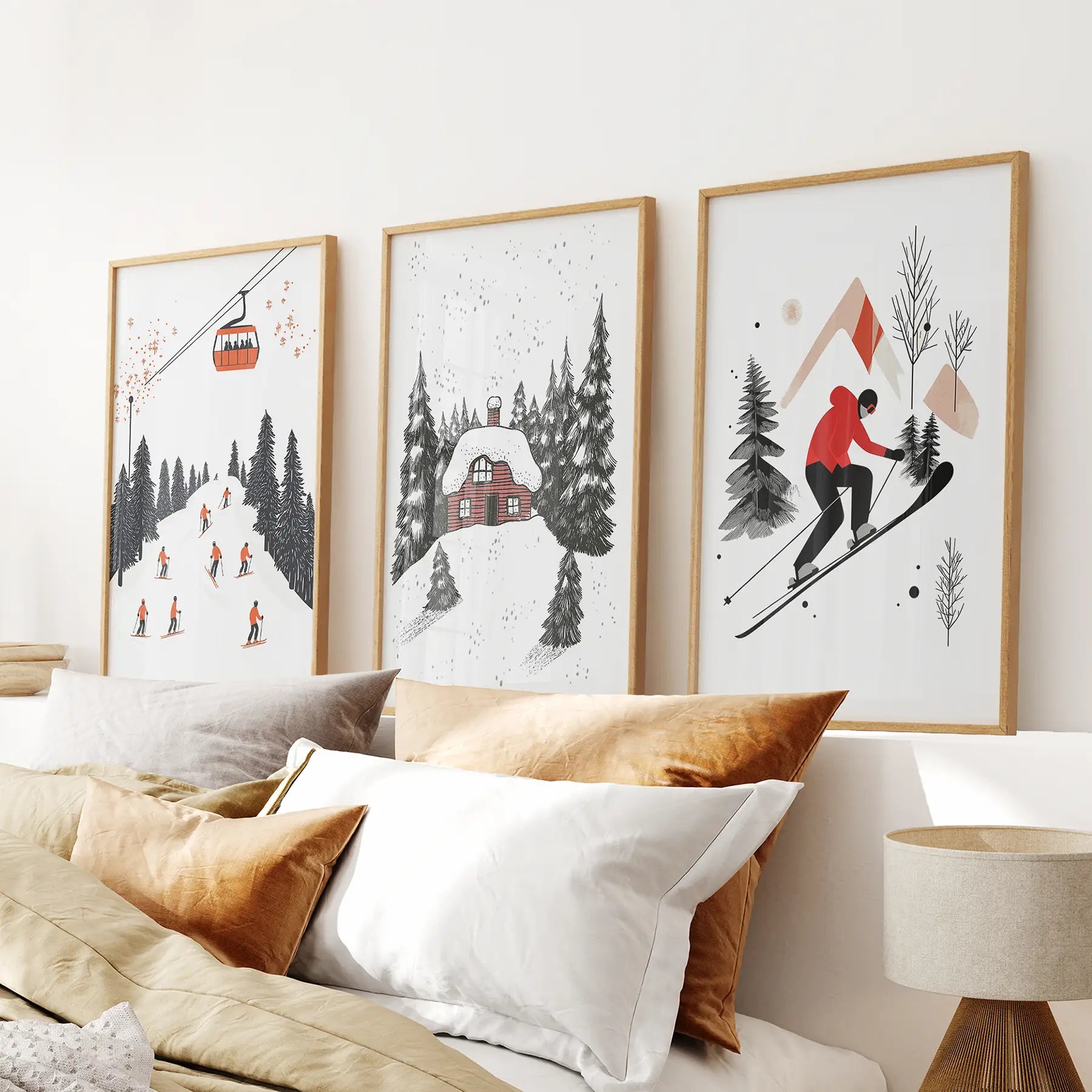 Alpine Skiing Winter Set of 3 Prints Home Wall Art