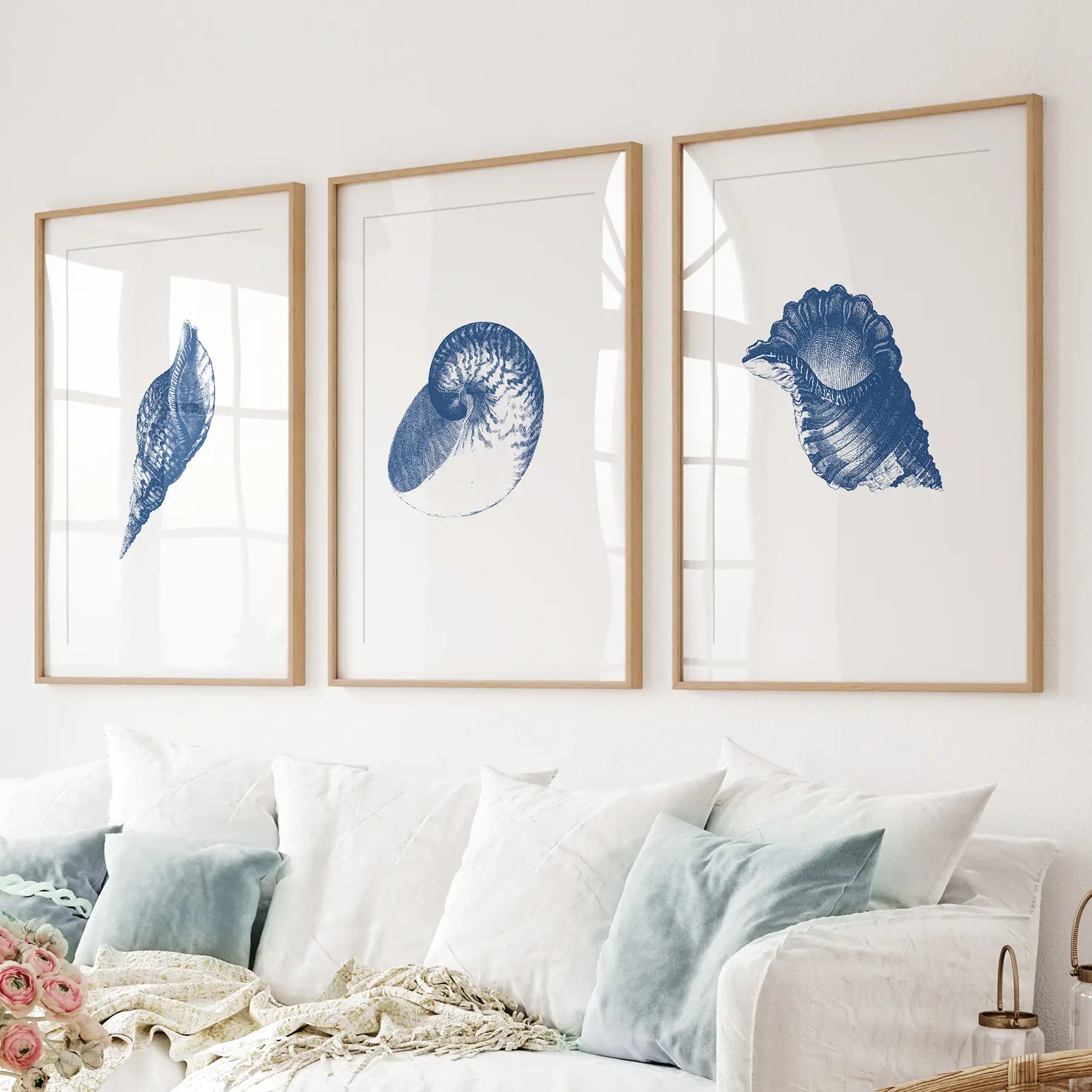 Ocean Shell Sea Theme Posters. Navy Blue Vintage Art Decor