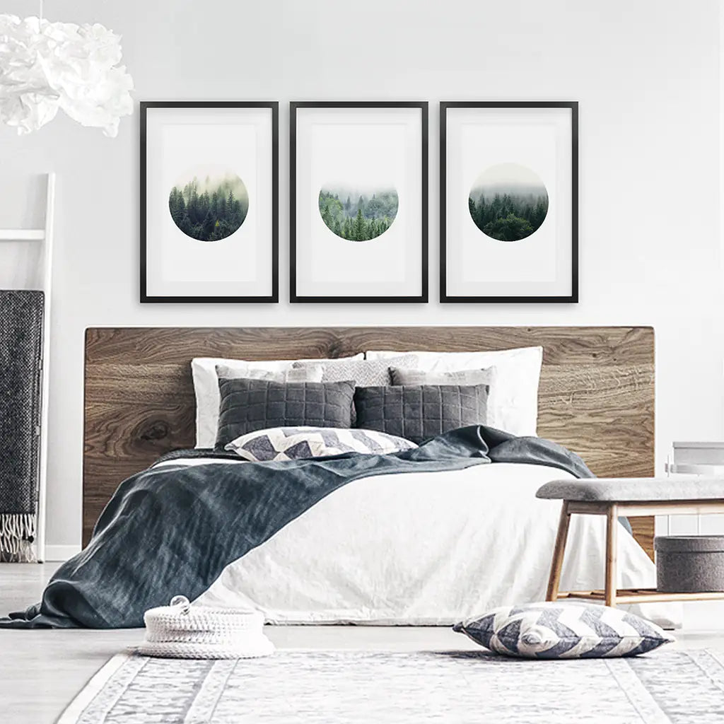 Nordic Forest Circle Wall Art. Set of 3 Scandinavian Prints
