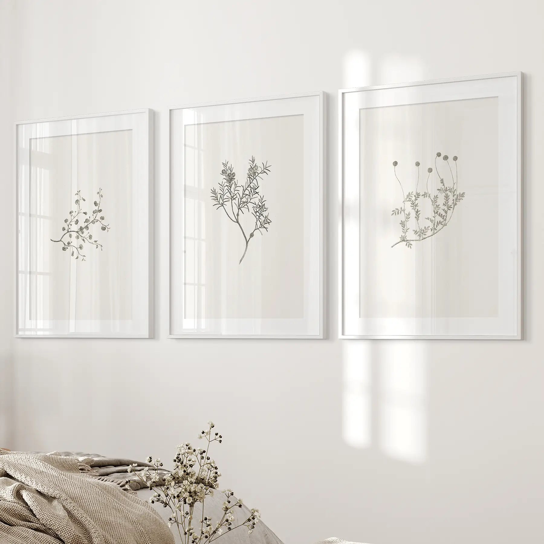 Vintage Flower Minimalistic Wall Decor. Botanical Print Set