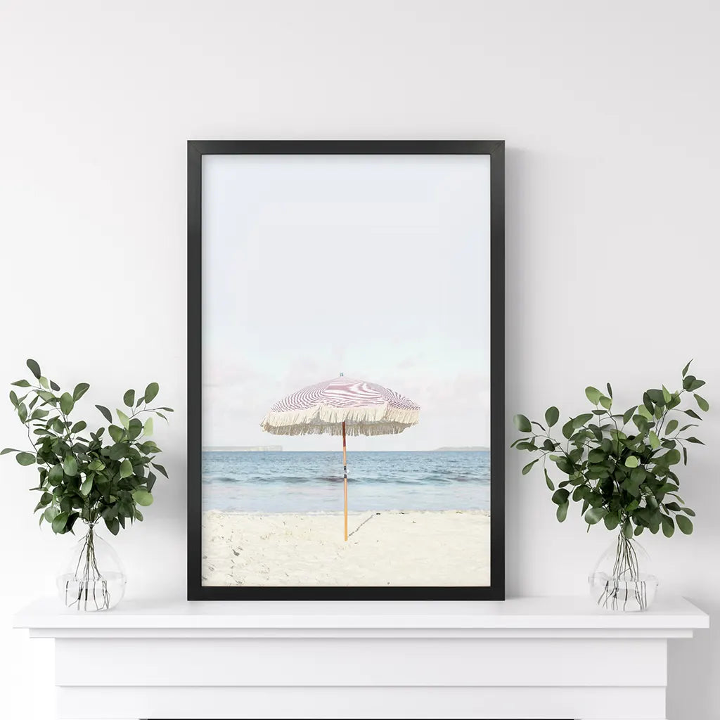 Girl's Nursery Wall Decor. Pink Umbrella, Blue Ocean