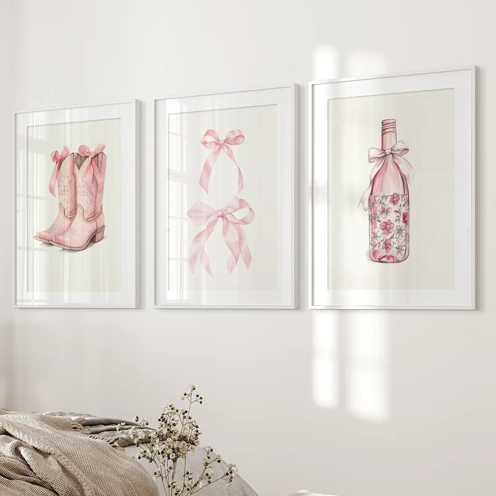 Cowgirl Boots Preppy Modern Wall Art Poster Set