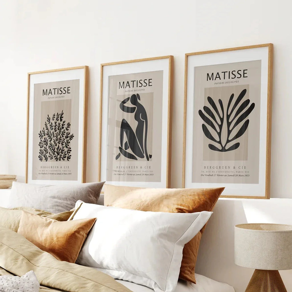 Black and Beige Matisse Set of 3 Posters. Vintage Style