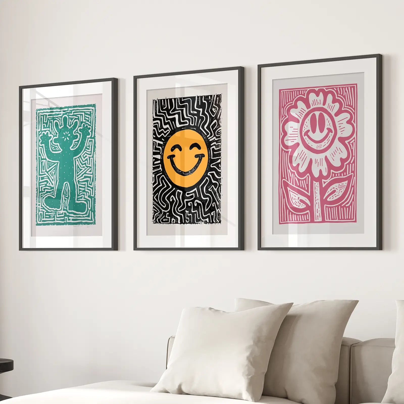 Funky Wall Art. Groovy Poster. Trendy Decor Set