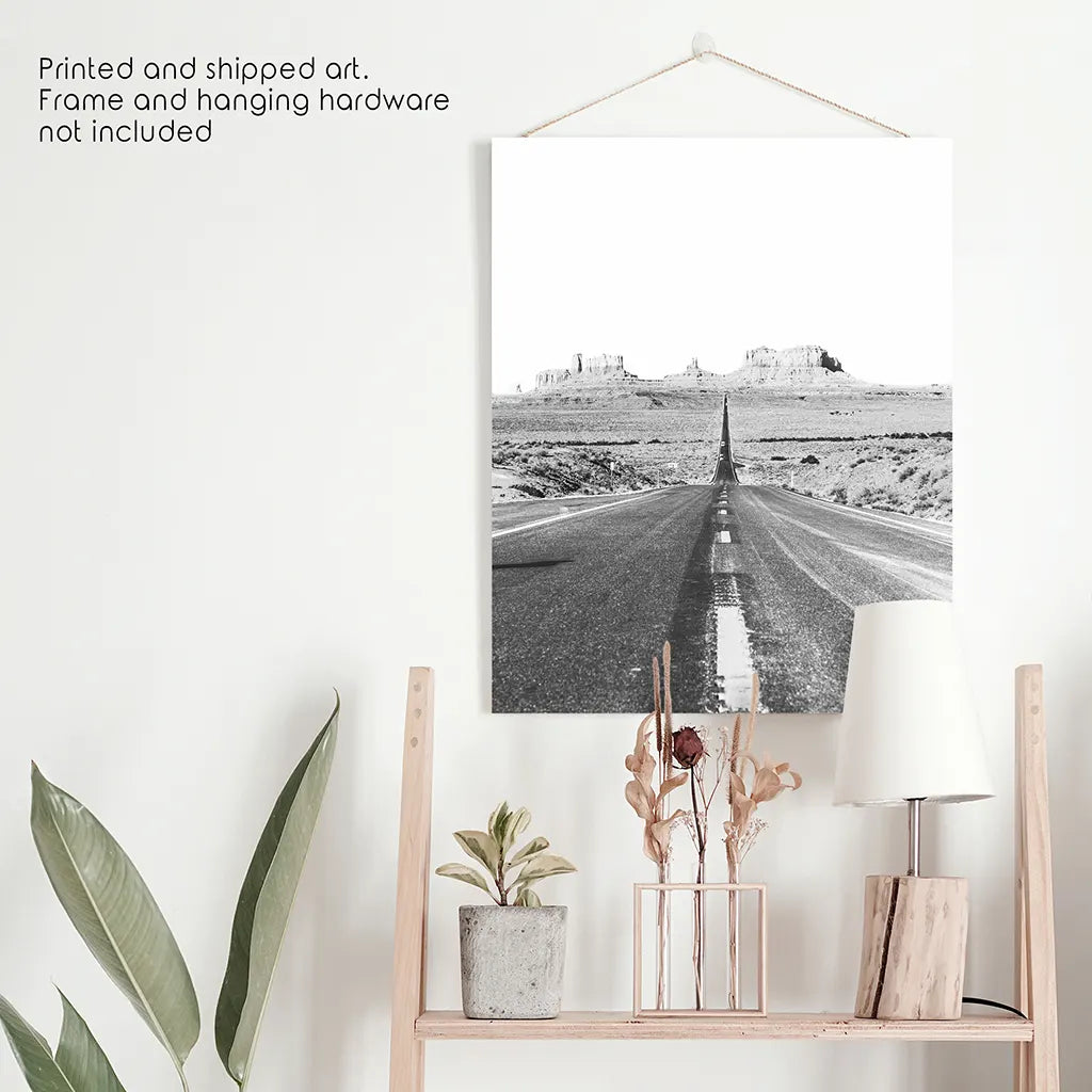 Utah Travel Black White Wall Art Print. Desert Road
