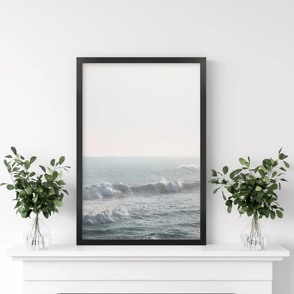 Pink Sunset and Ocean Waves Print. Coastal Wall Art