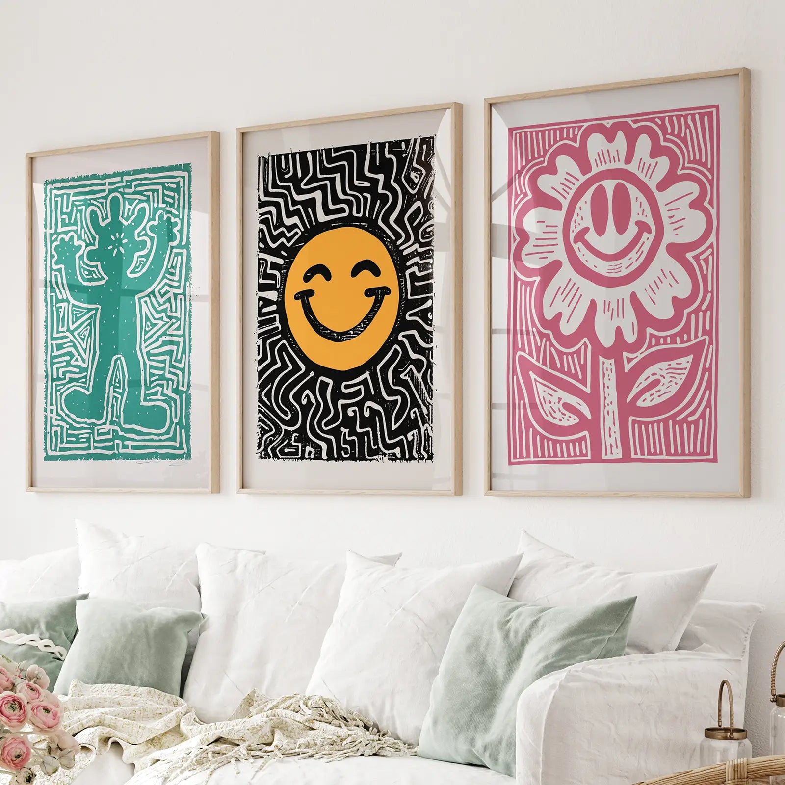 Funky Wall Art. Groovy Poster. Trendy Decor Set
