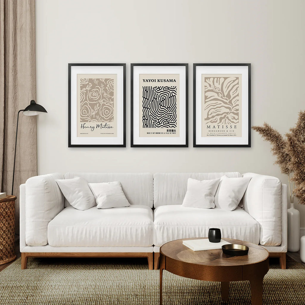 Set of 3 Pastel Beige Prints. Henri Matisse and Yayoi Kusama