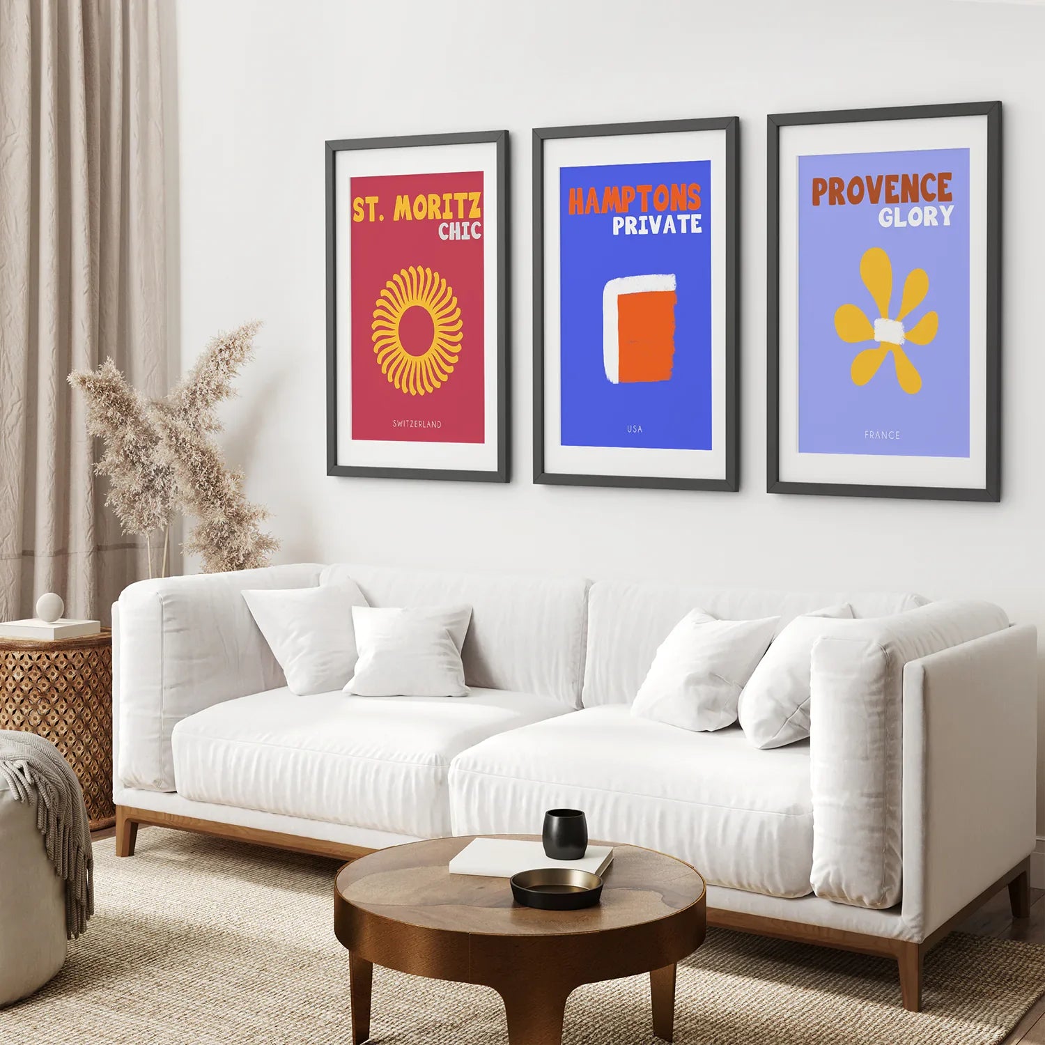 Maximalist Style Set of 3 Posters. Travel Theme