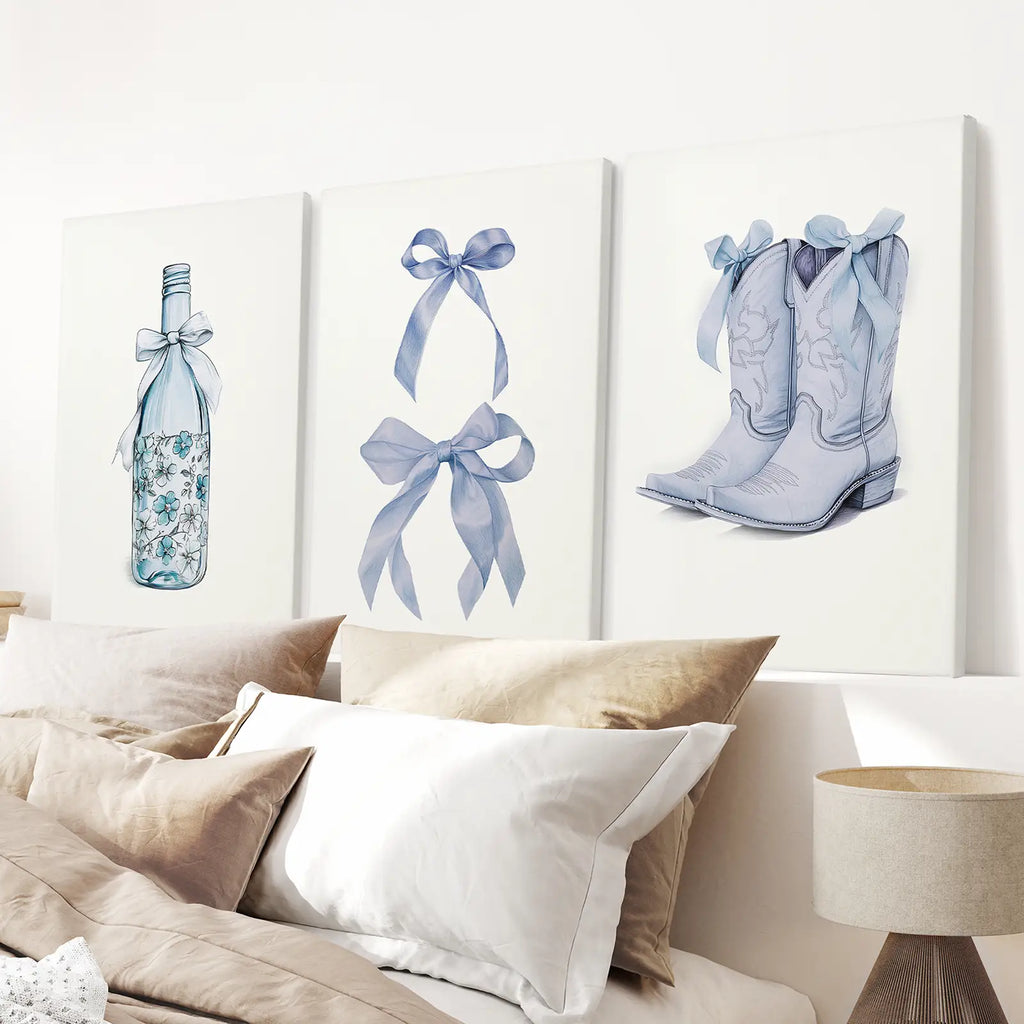 Preppy Aesthetic Dorm Decor Blue Wall Art Prints