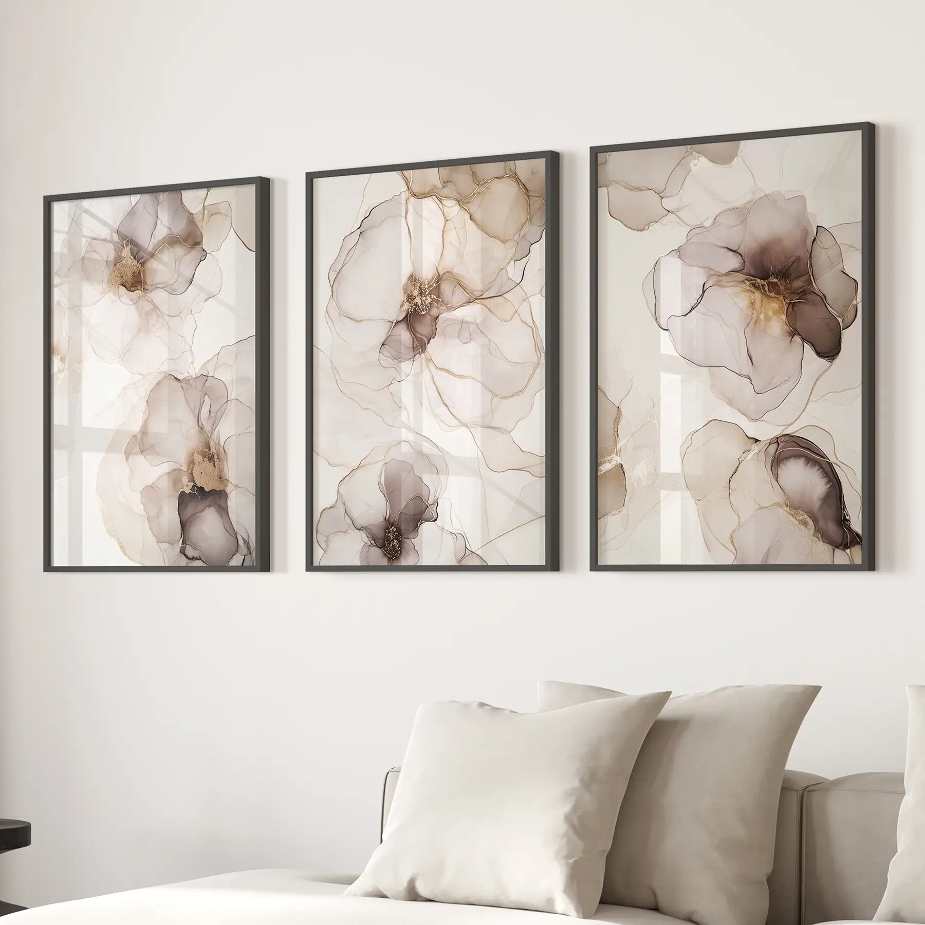 Watercolor Floral Abstract. Modern 3 Piece Wall Decor