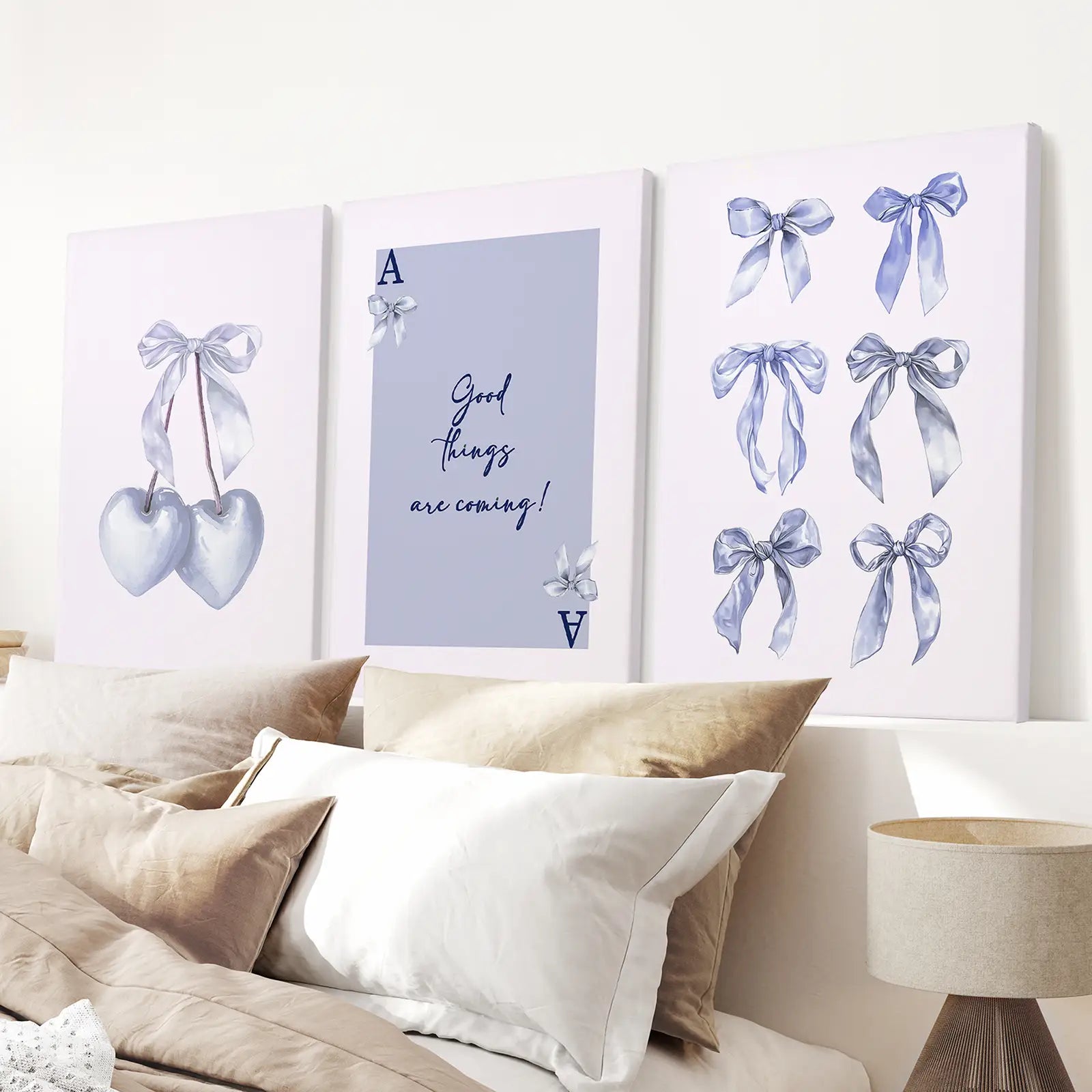 Trendy Blue Bows Preppy Poster Girly Decor Art Set