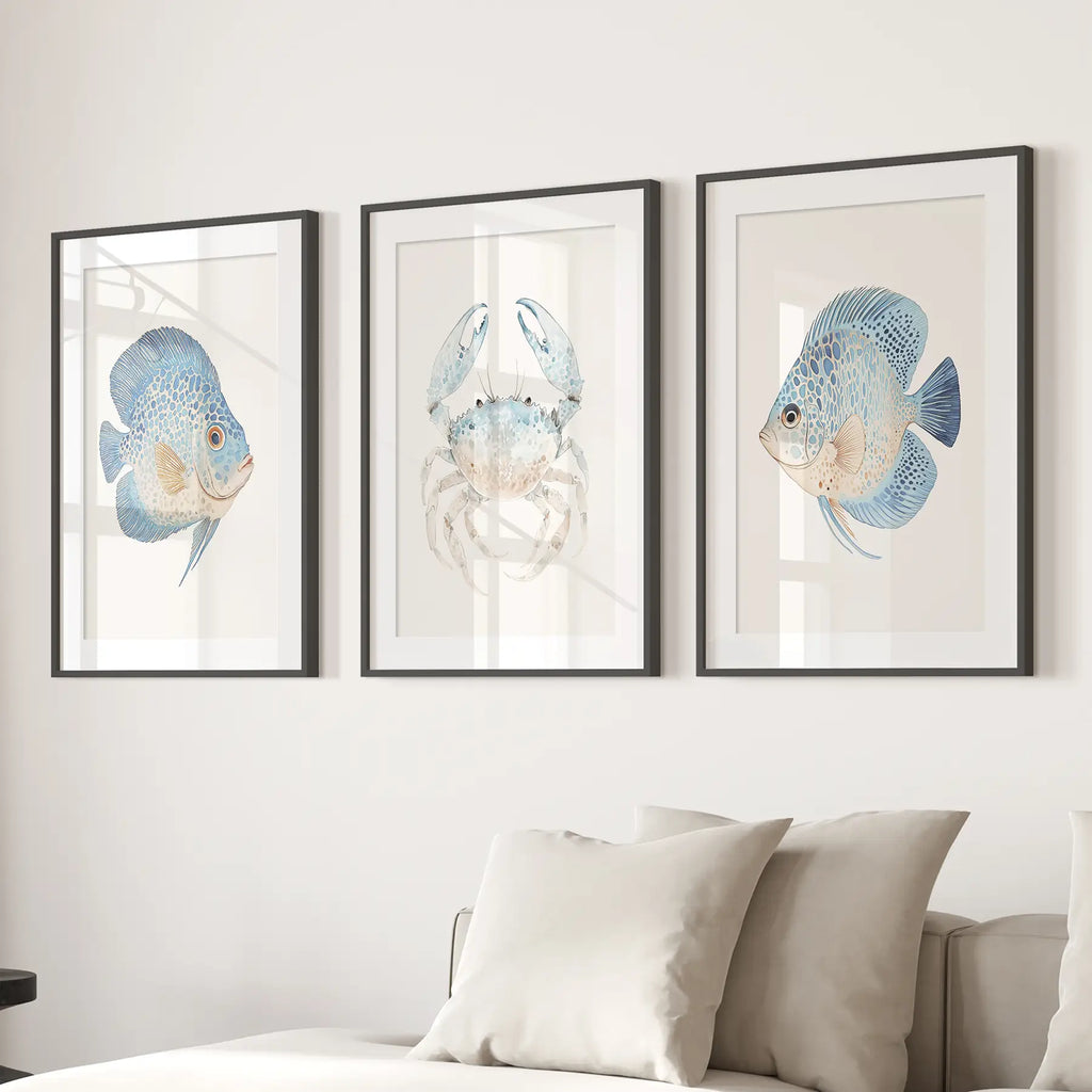 Minimalist Ocean Life Art. Marine Animals Decor