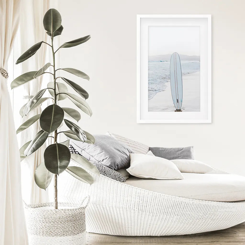 Blue Surfboard Print. Ocean Beach Wall Art