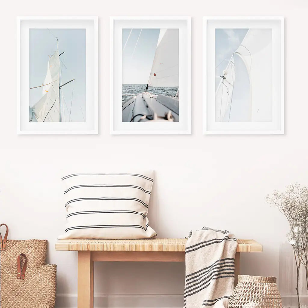 Nautical 3 Piece Wall Art. Sailing at Sea on a Yacht